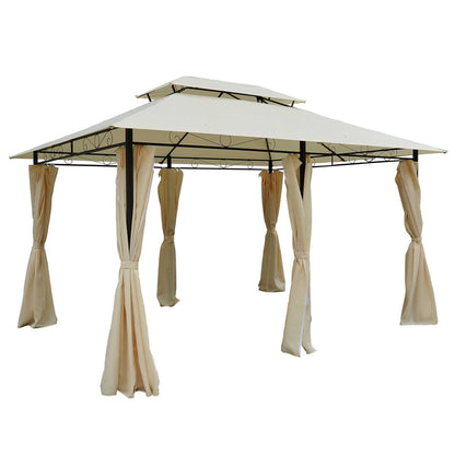 Outsunny Cenador De Jardín 3x4 M Con Paredes Laterales Doble Techo Crema_0