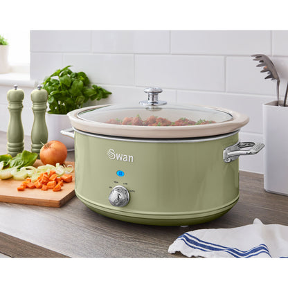 Swan Retro Olla Cocción Lenta, 6,5l, Recipiente Extraíble Antiadherente Cerámica Libre Pfoa, Vintage, Sf17031gneu, Verde_1