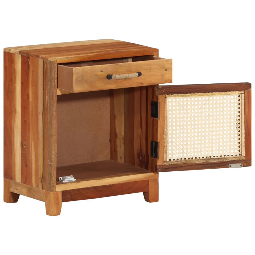 Mesita De Noche De Madera Maciza Reciclada 40x30x50 Cm_0