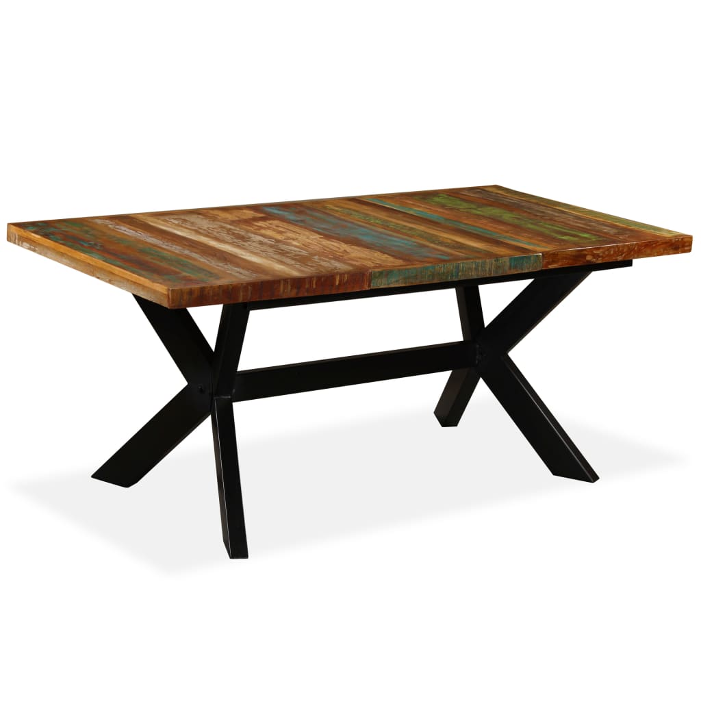 Mesa De Comedor Madera Maciza Reciclada Y Acero Cruzado 180 Cm_0