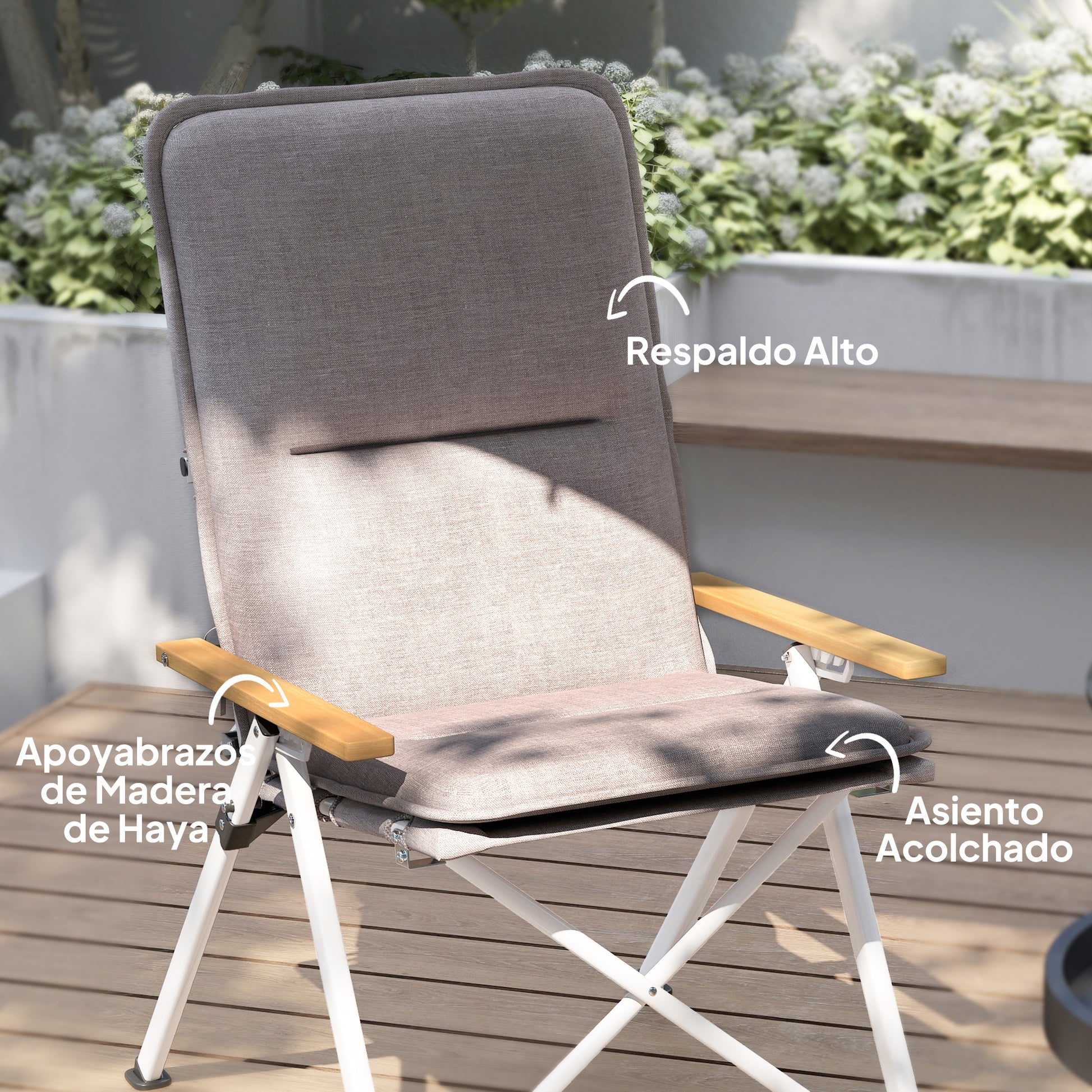 Outsunny 2 Sillas De Camping Plegables De Aluminio Con Respaldo Ajustable Gris_5