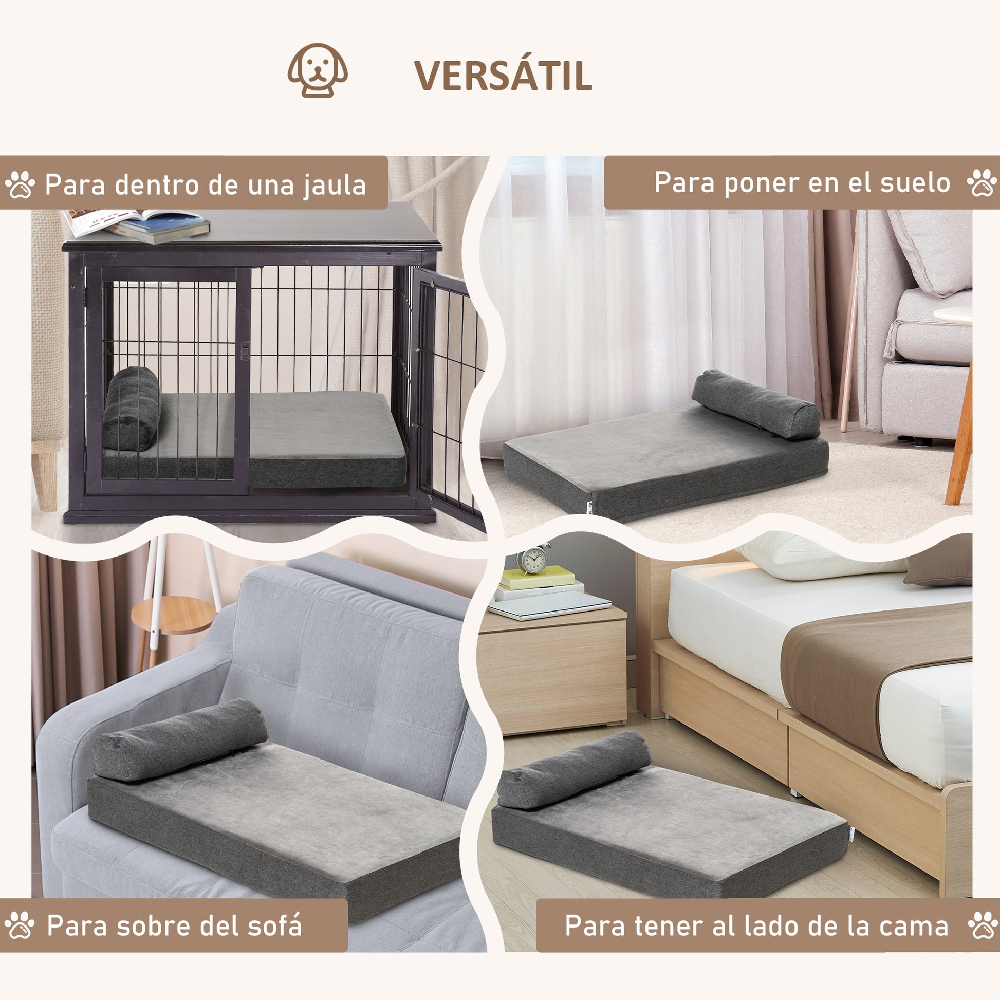 Pawhut Cama Para Perros Lavable Con Almohada Extraíble Y Espuma Viscoelástica_3