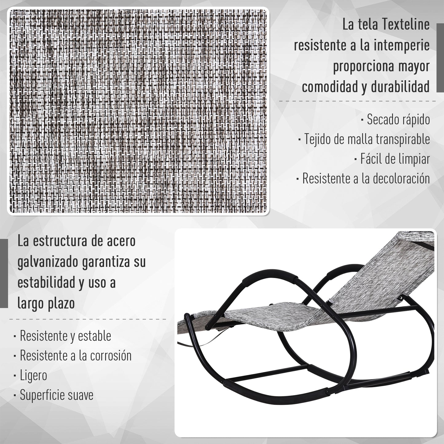 Outsunny Tumbona Para Jardín Mecedora Con Reposabrazos Para Exterior Gris_5