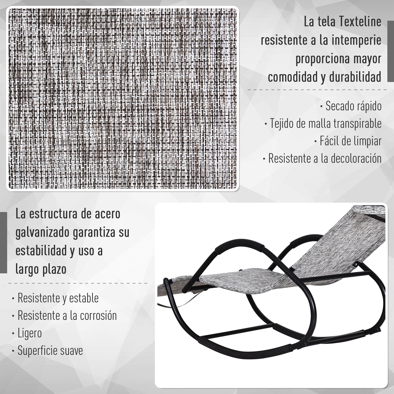 Outsunny Tumbona Para Jardín Mecedora Con Reposabrazos Para Exterior Gris_5