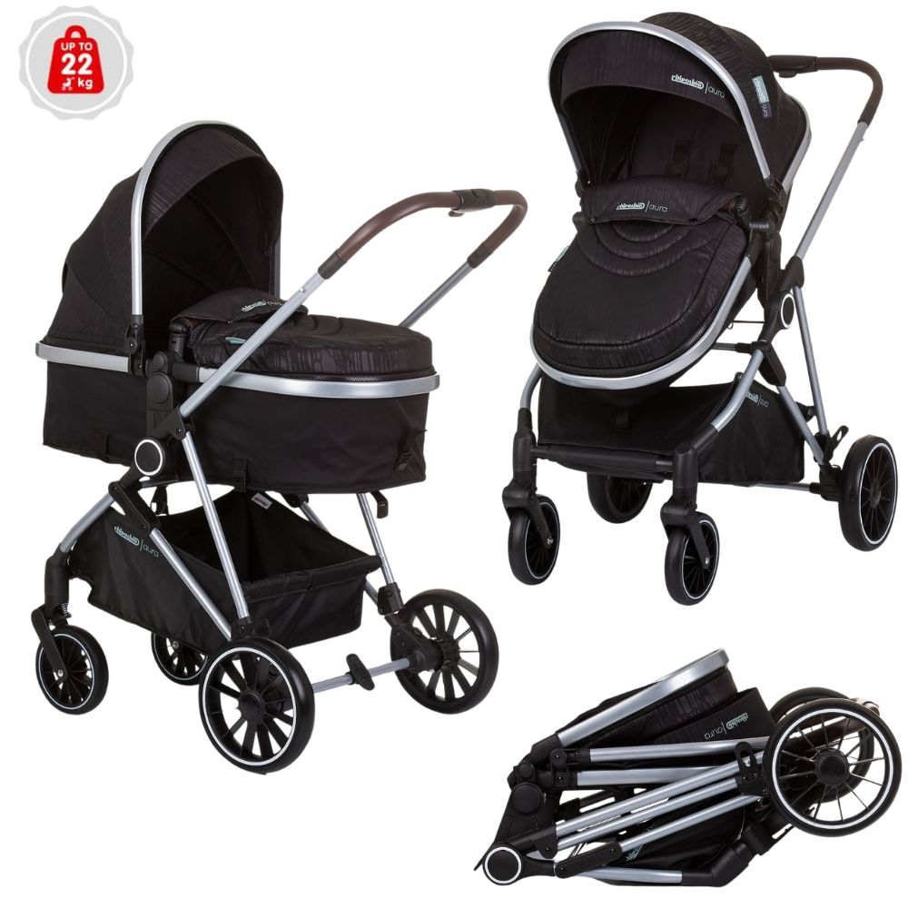 Carrito De Bebé Duo Convertible Aura Hasta 22 Kg Obsidian Silver_0