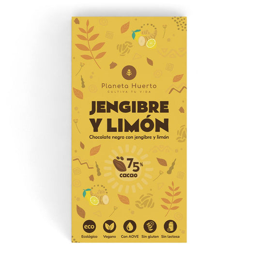 Barra de chocolate negro 75% com gengibre e limão ECO Planeta Huerto 70 gr