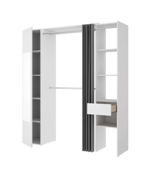 Vestidor Rus I Con Columna Cerrada Espejo Cortina Y Baldas En Blanco 205 Cm(alto)177,4 Cm_0