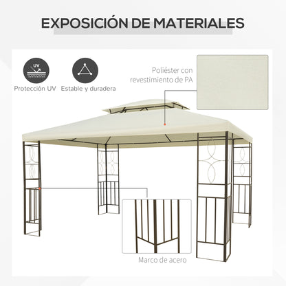 Outsunny Carpa 3x4m Estructura Metal Gazebo Cenador Mirador 12m2 Color Crema_5