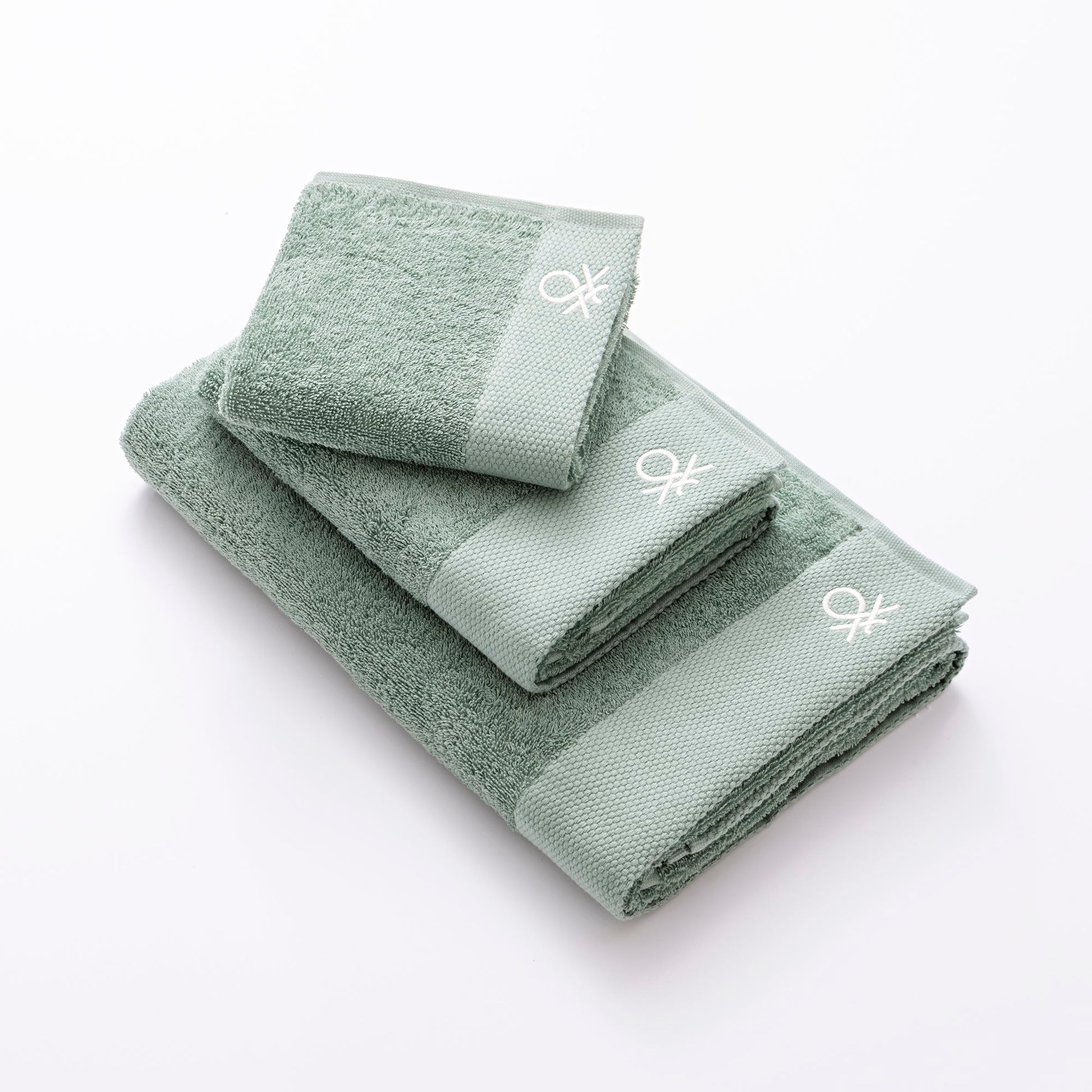 Set 3pzs Toalla 100% Algodon 500gsm C/ Logo Bordado 30x50 + 50x90 + 70x170 Verde Core Benetton_1