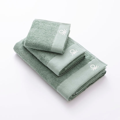 Set 3pzs Toalla 100% Algodon 500gsm C/ Logo Bordado 30x50 + 50x90 + 70x170 Verde Core Benetton_1