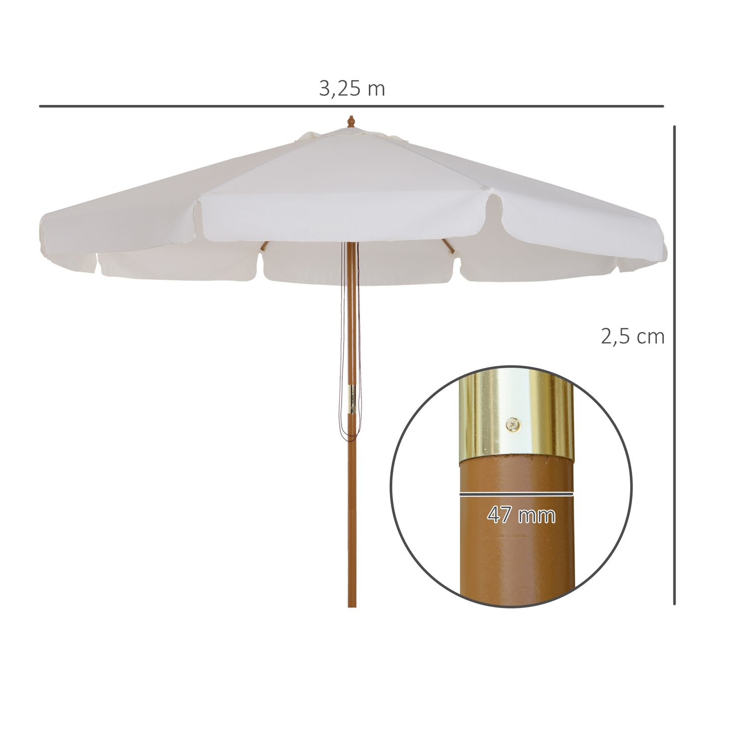Outsunny Sombrilla Jardín Ø325x250cm Sistema De Polea Techo De Ventilación Beige_2