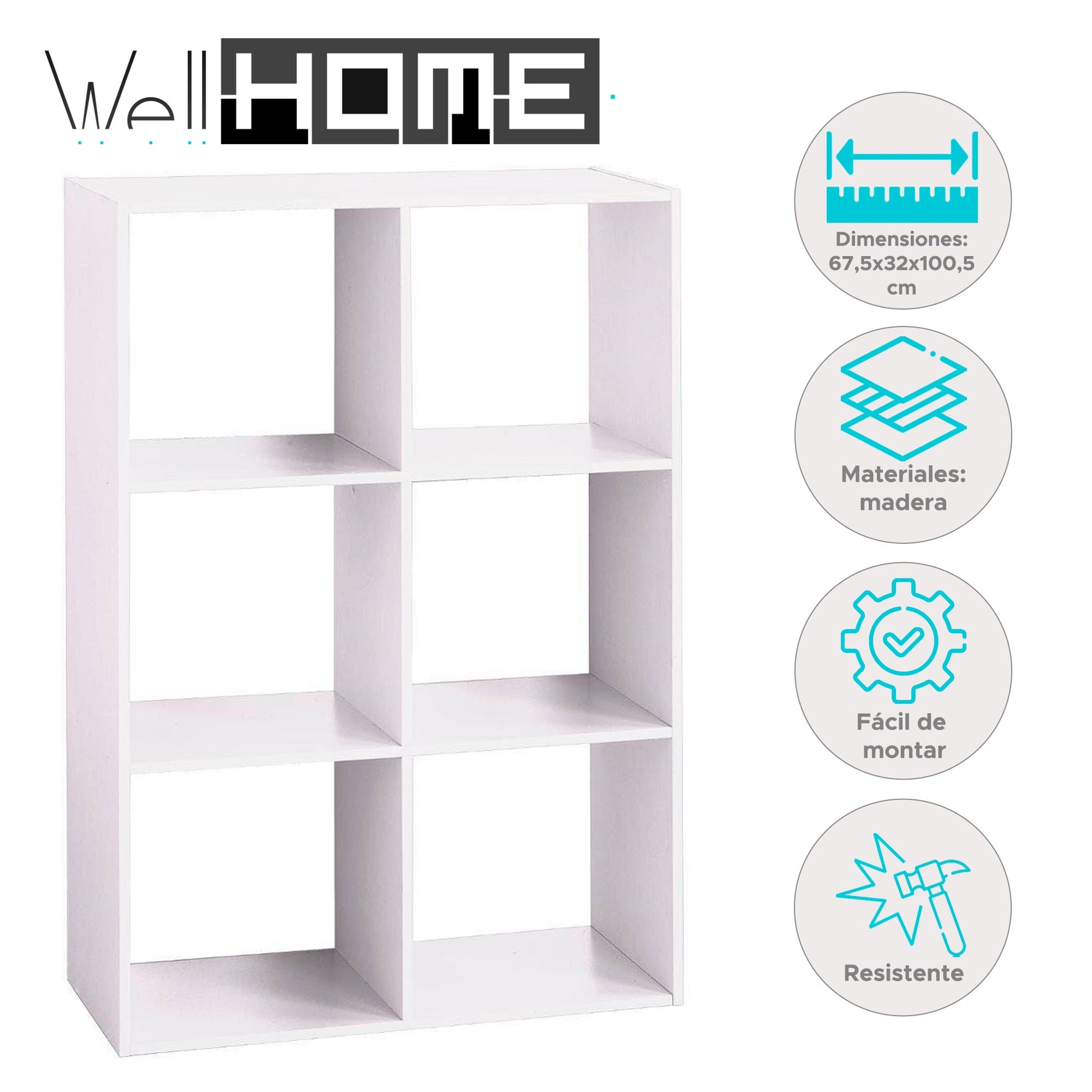 Well Home Estante De Madera Con 6 Compartimentos Color Blanco H.100,5cm_1