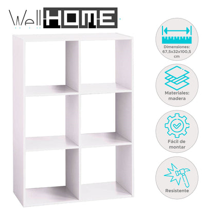 Well Home Estante De Madera Con 6 Compartimentos Color Blanco H.100,5cm_1