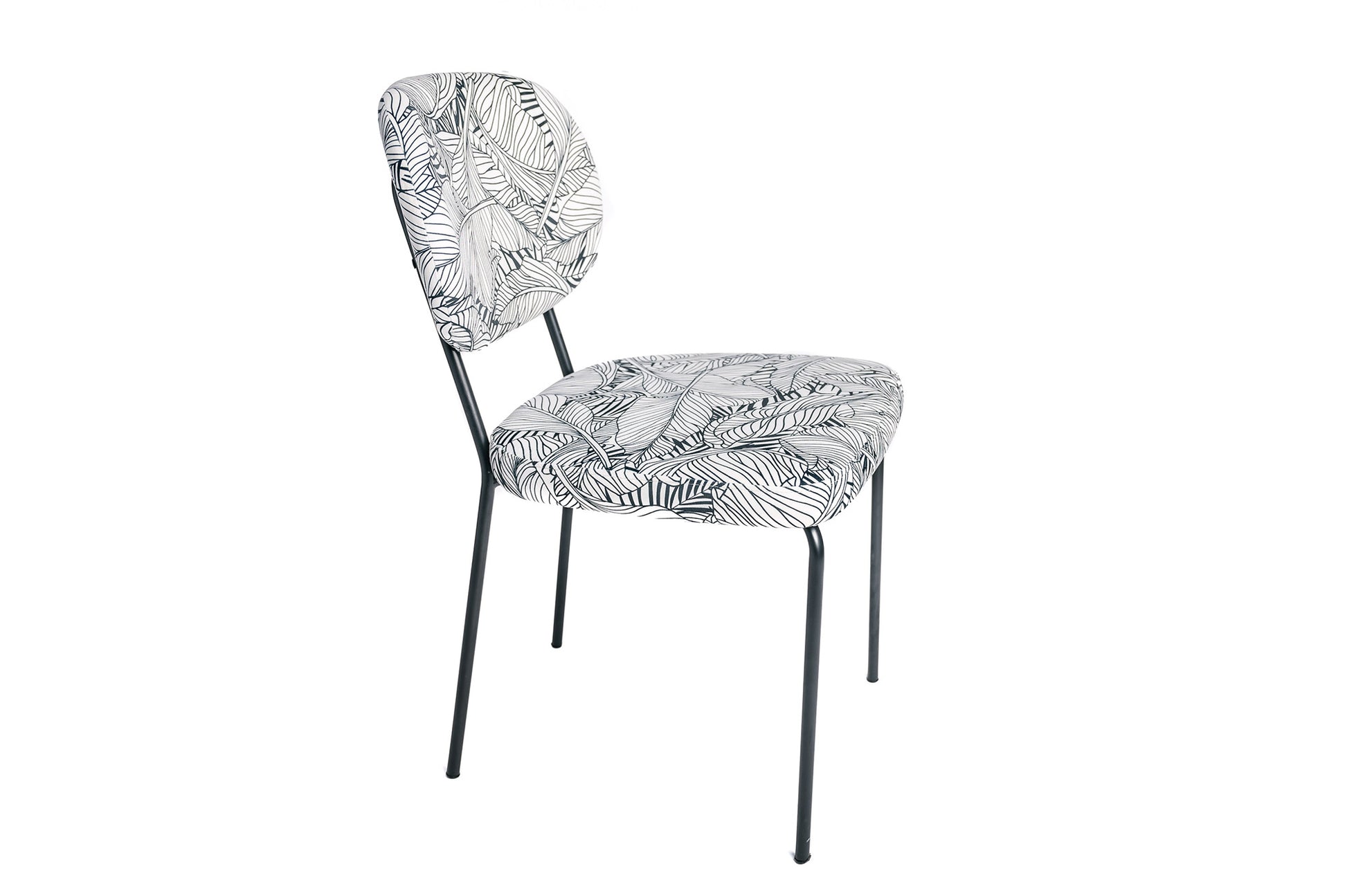 Juego De 4 Sillas De Comedor, Oficina, Cocina, Dormitorio Negro Blanco Tropical Follaje Patas De Metal 52x56x79cm - Muebles De Comedor_0