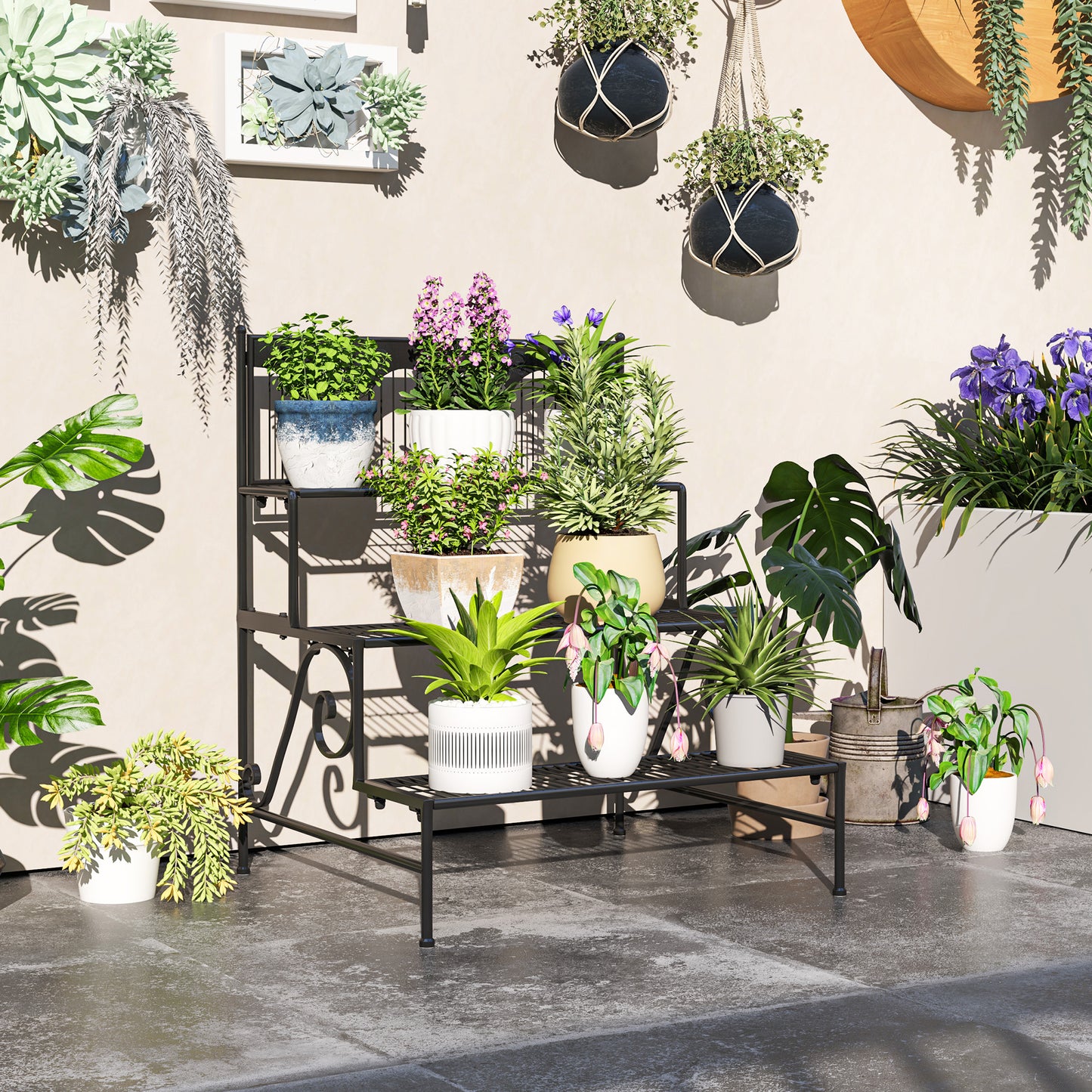 Outsunny Soporte Para Plantas De 3 Niveles Diseño En Escalera 73x66x85 Cm Negro_1