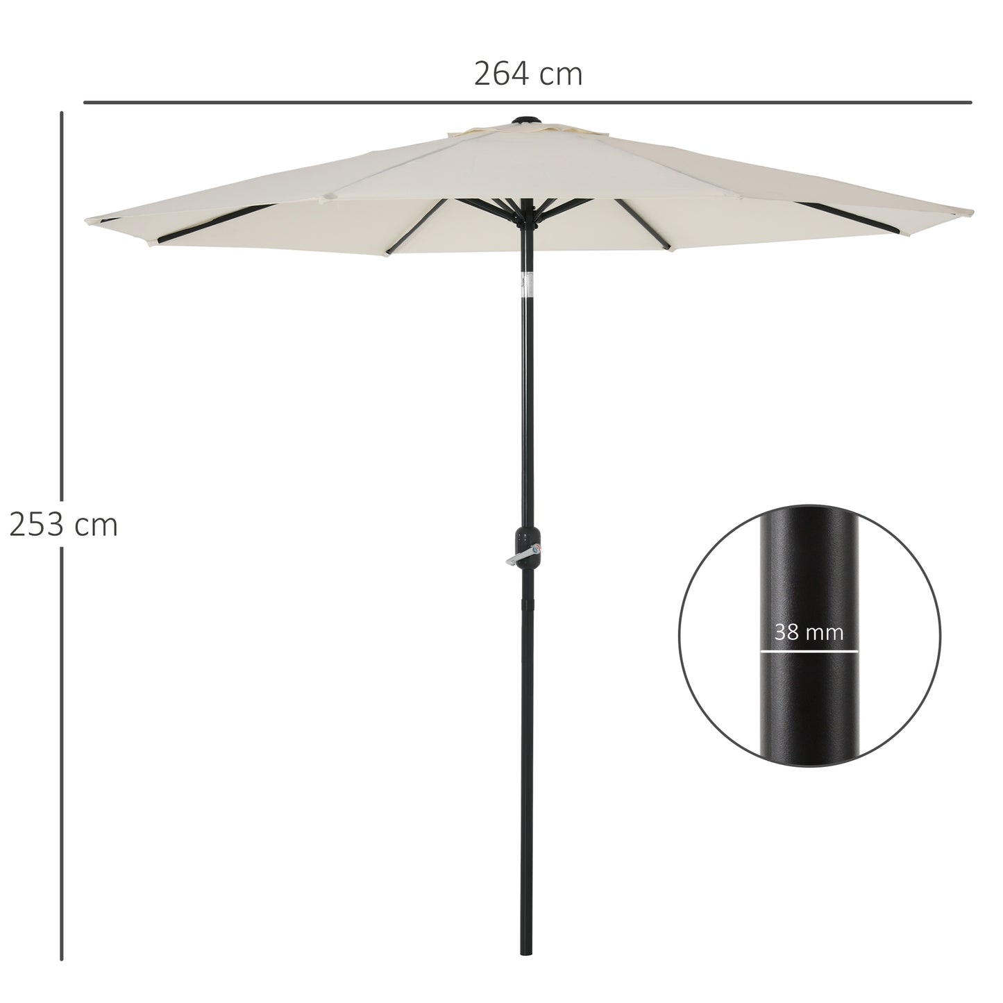 Outsunny Sombrilla De Jardín Ø264x253 Cm Con Protección Uv 50+ Beige_2
