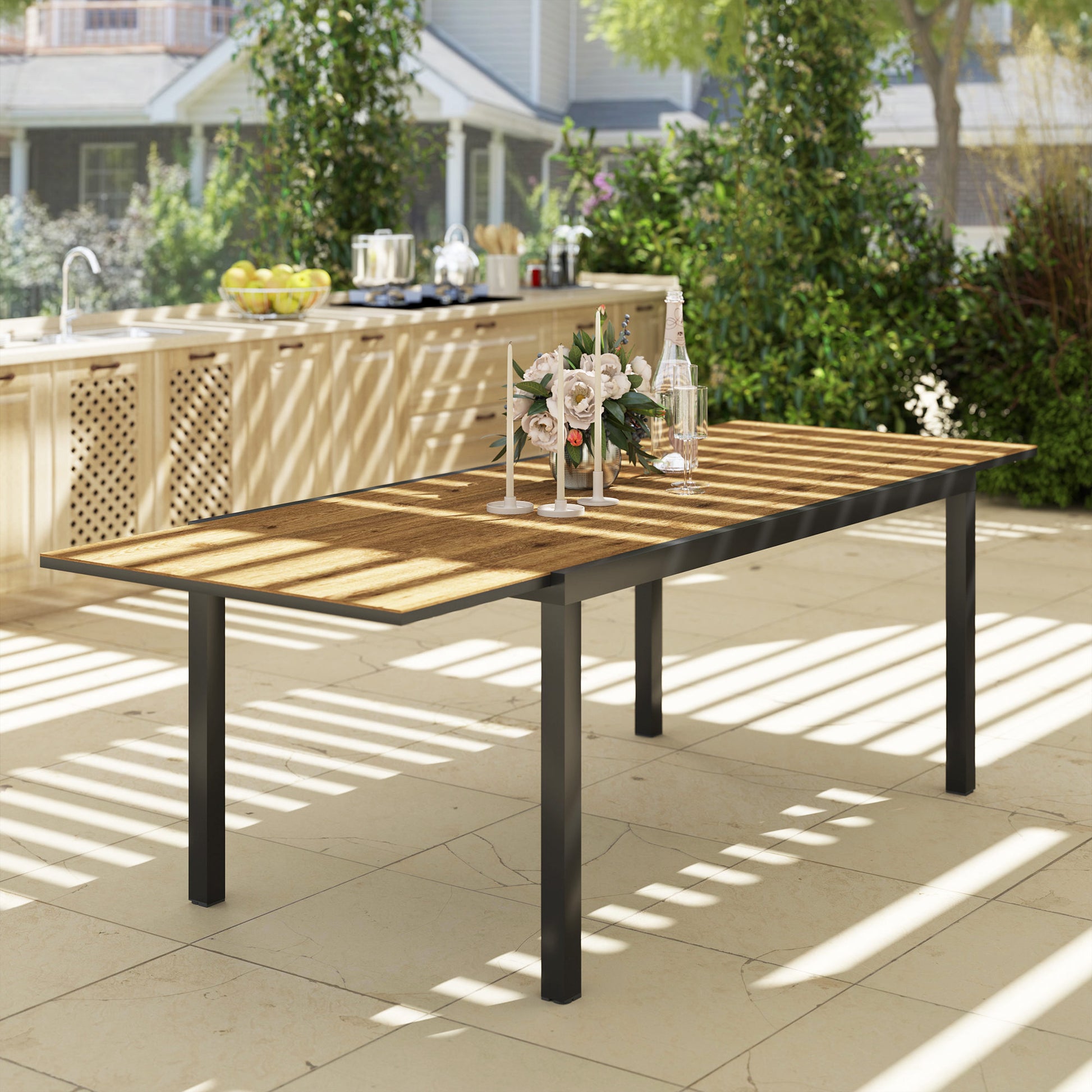 Outsunny Mesa De Jardín Extensible 160-240 Cm Con Borde De Aluminio Marrón_4