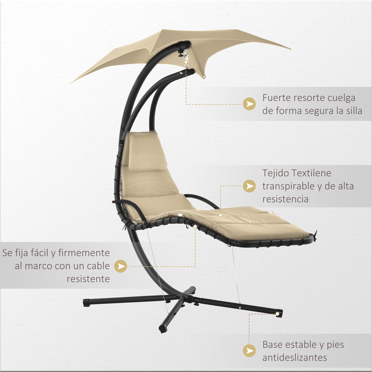 Outsunny Silla Colgante Con Soporte Toldo 190x110x190 Cm Beige_5