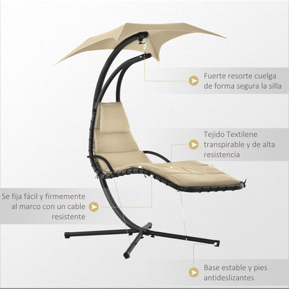 Outsunny Silla Colgante Con Soporte Toldo 190x110x190 Cm Beige_5