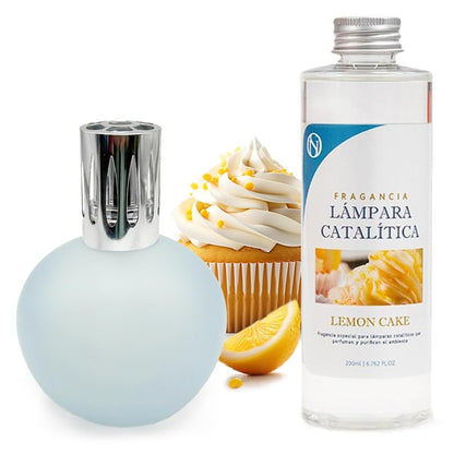Lámpara Catalítica Azul Grisáceo Mate + Aroma Lemon Cake 200ml - Elimina Malos Olores, Impurezas Y Perfuma_0