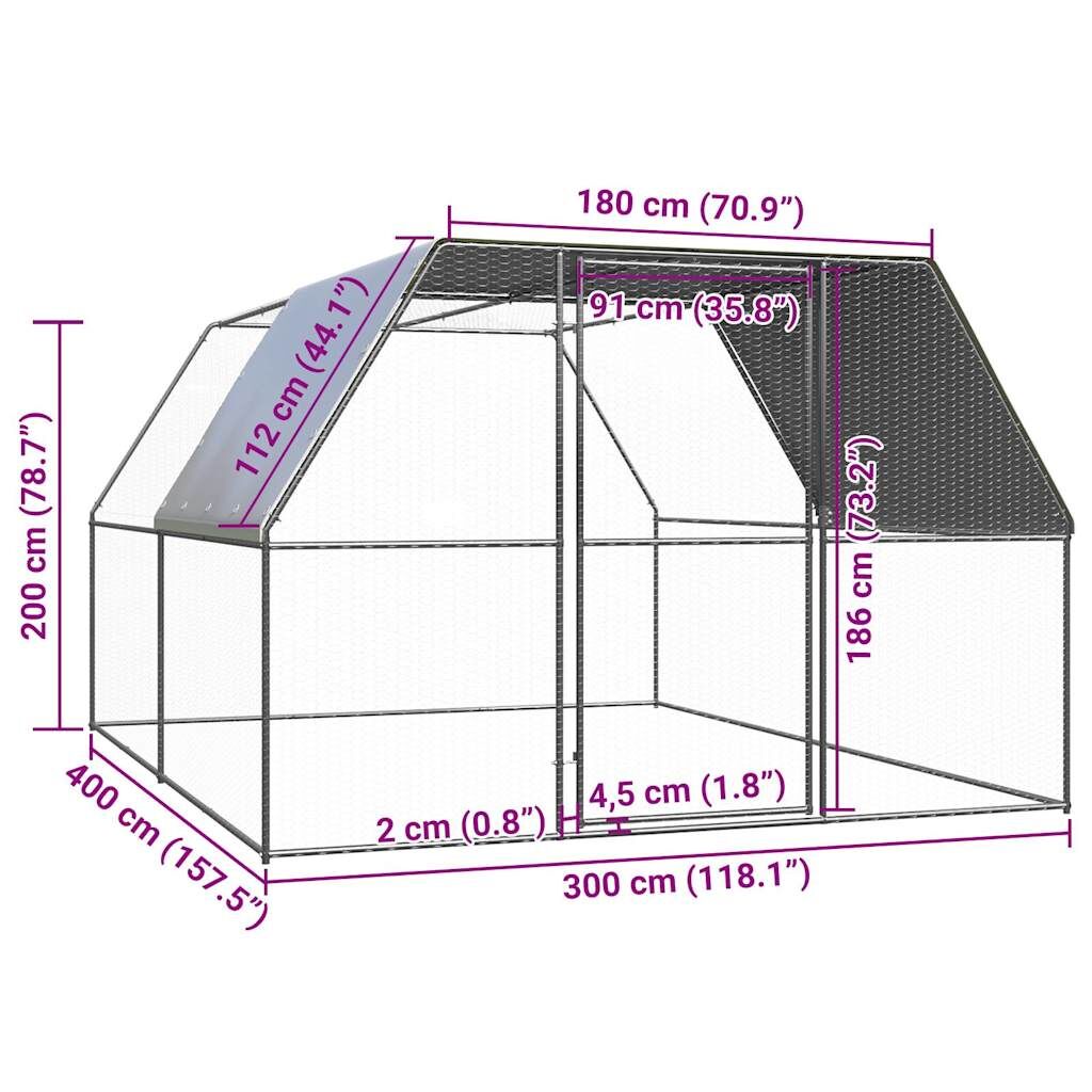Vidaxl Jaula Gallinero De Acero Galvanizado 3x4x2 M_4