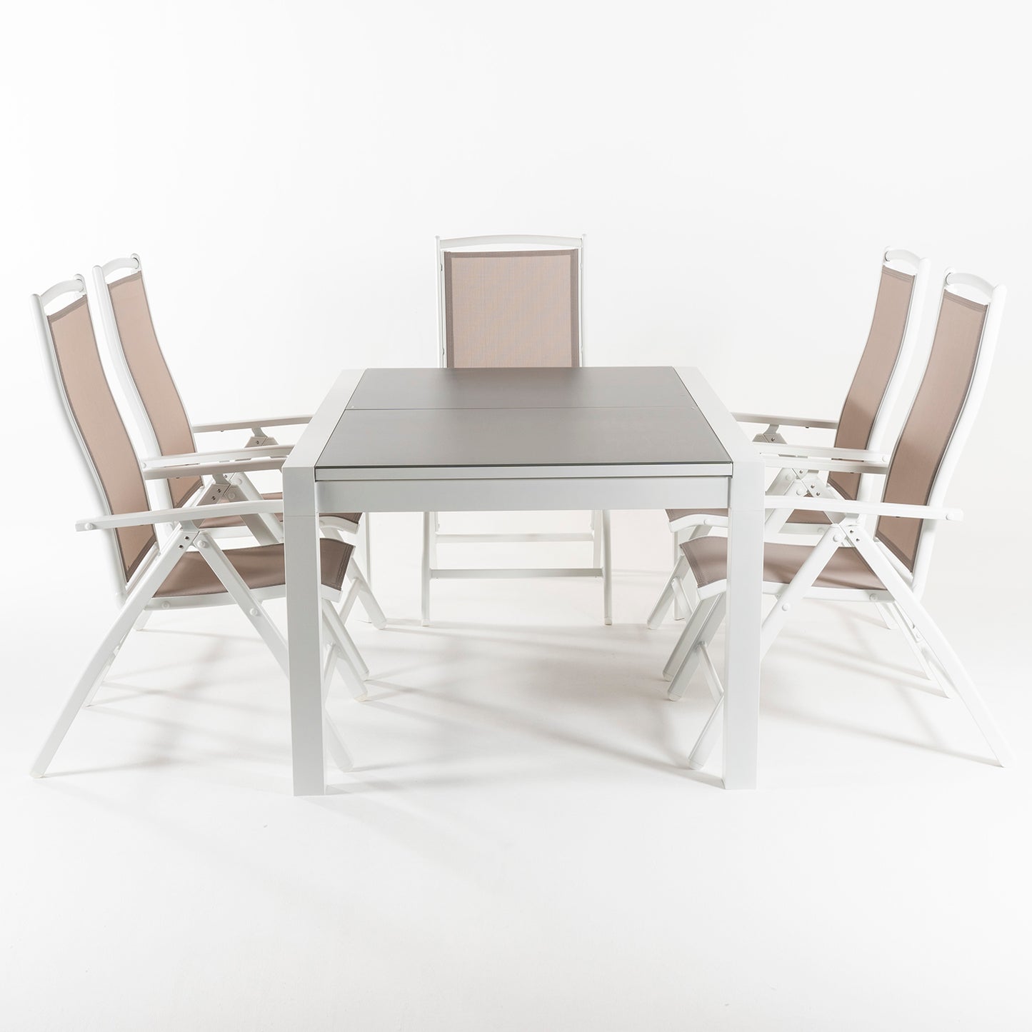 Conjunto Para Jardín Mesa Extensible 160-210 Cm Y 6 Sillones Reclinables De Color Blanco_3