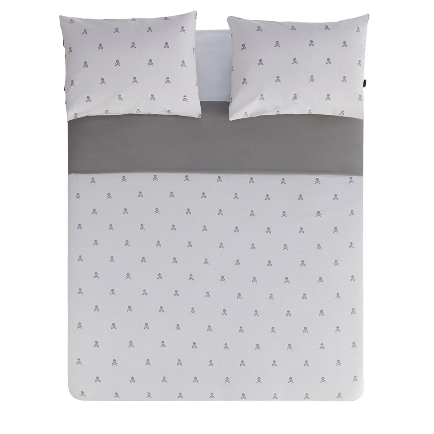 Set Cama (funda Nórdica 250x230cm + 2 Fundas Almohada 50x85cm) 100% Algodón 144tc Gris Oscuro & Gris Claro Calaveras Scalpers Home_0