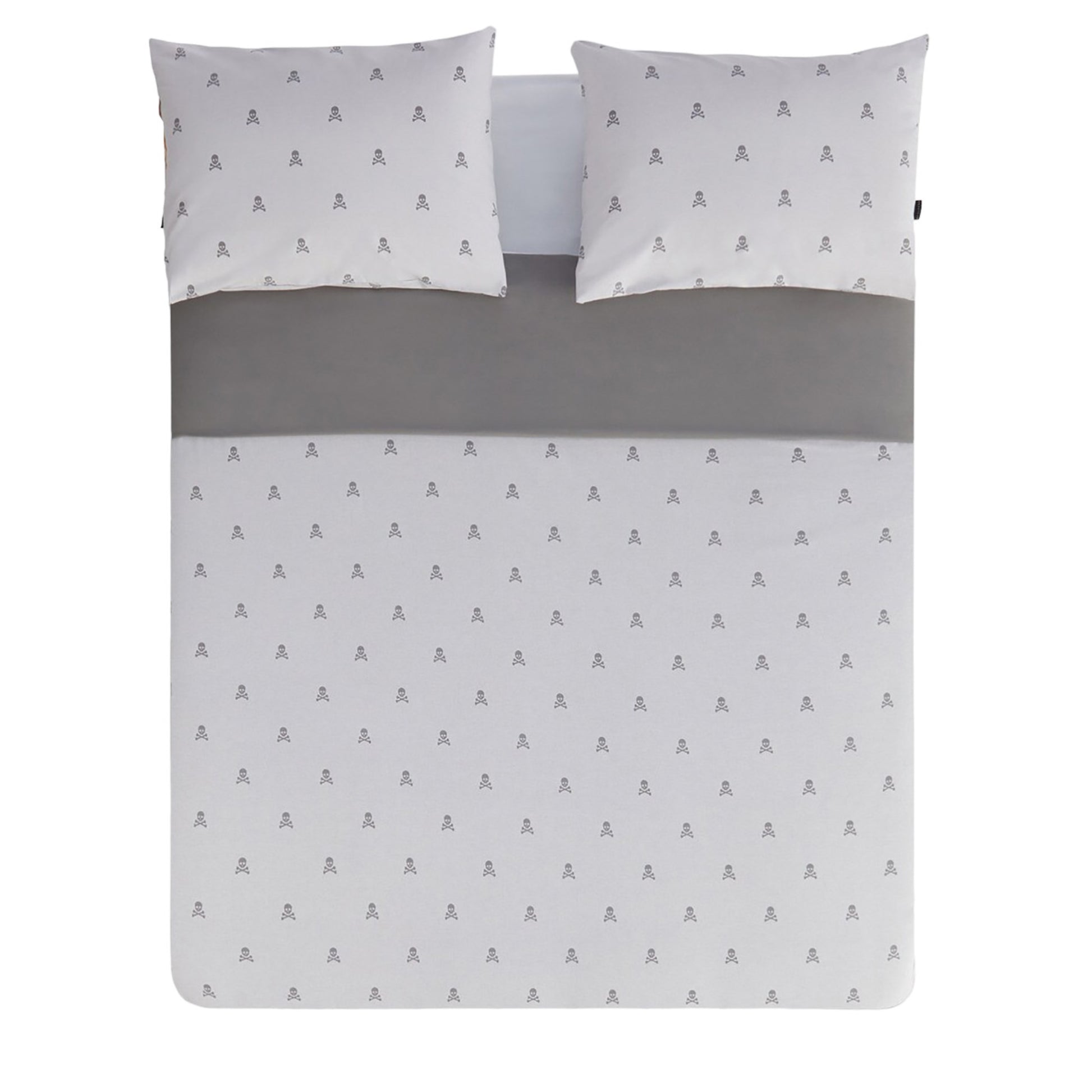 Set Cama (funda Nórdica 250x230cm + 2 Fundas Almohada 50x85cm) 100% Algodón 144tc Gris Oscuro & Gris Claro Calaveras Scalpers Home_0