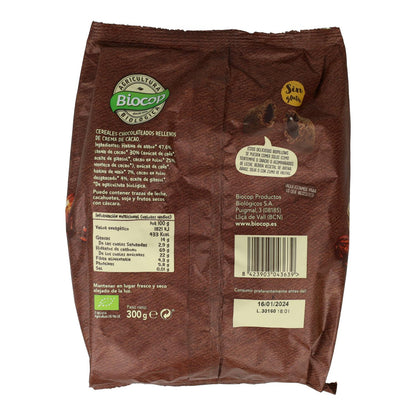 Cereais Biopillows recheados com chocolate negro sem glúten Biocop 300 g