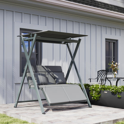 Outsunny Columpio De Jardín Exterior De 2 Plazas Convertible En Cama Gris Oscuro_1