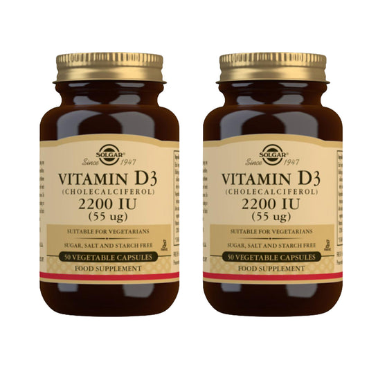 Embalagem 2x Vitamina D3 2200 UI, Solgar, 50 cápsulas vegetais