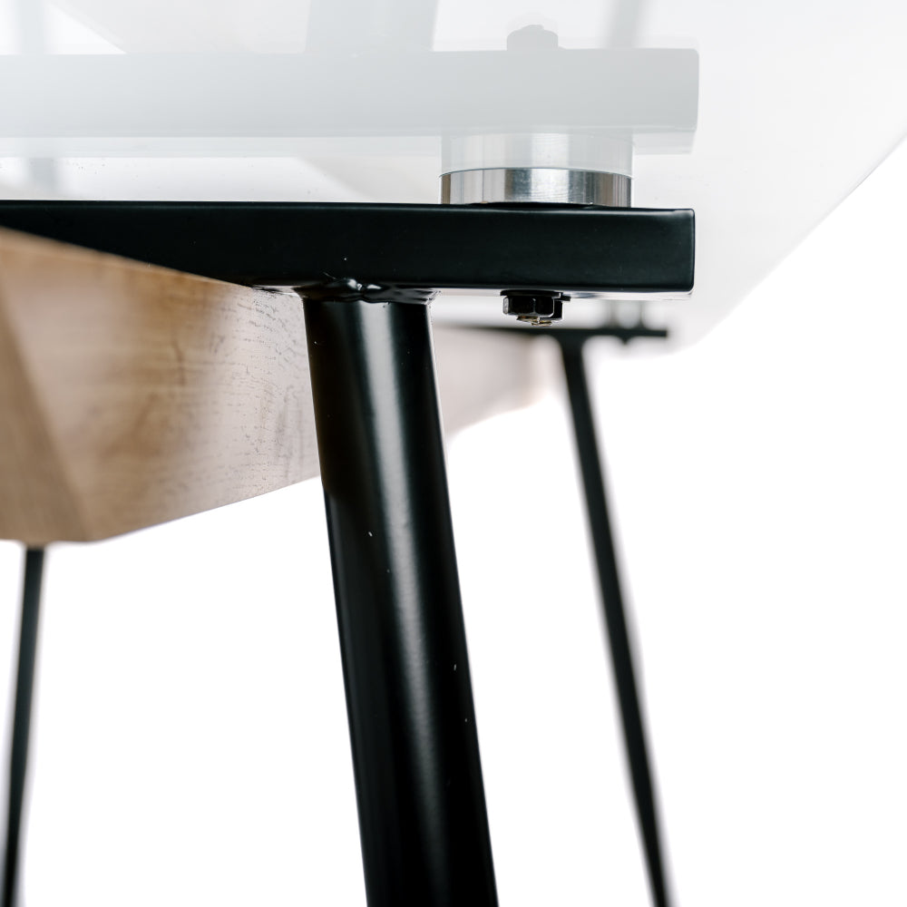 Mesa Comedor Salón Estructura Metal Y Madera Tapa Cristal 6 Personas Industrial Vintage 160x80xh75_2