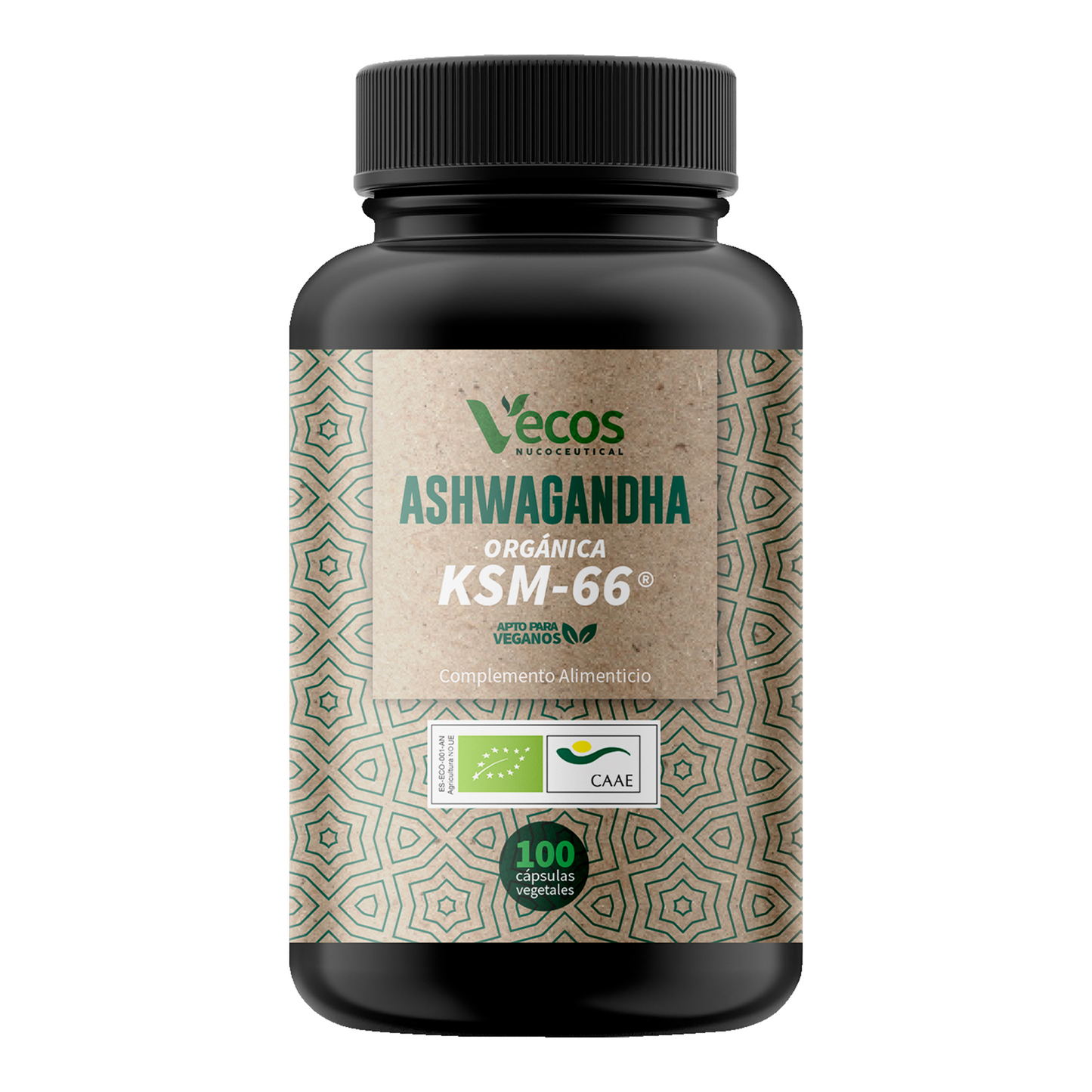 Ashwagandha Orgánica KSM-66 VECOS (100 cápsulas) | Reduce estrés y ansiedad | 600 mg alta concentración_0