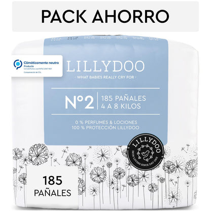 Lillydoo Pack de Fraldas, Tamanho 2, 4-8 kg, 185 unidades