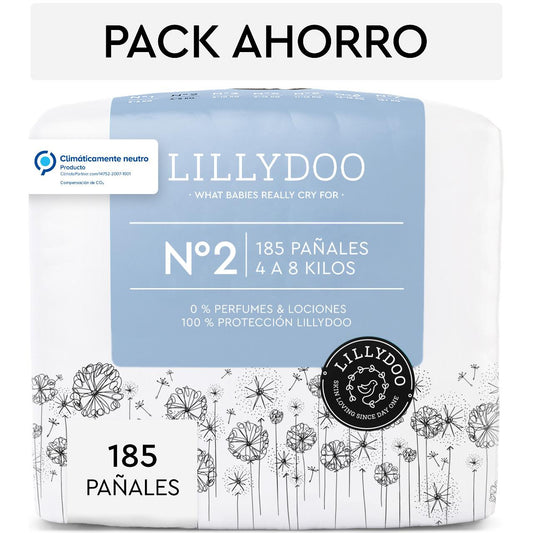 Lillydoo Pack de Fraldas, Tamanho 2, 4-8 kg, 185 unidades