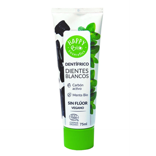 HappyBio pasta de dentes com carvão ativado para dentes brancos 75ml