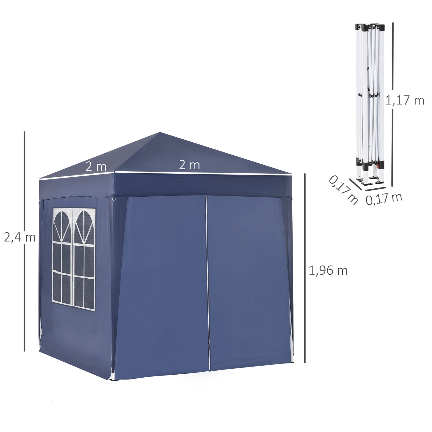Outsunny Carpa Plegable 2x2m Exterior Con 4 Paredes Y Bolsa De Transporte Azul_2