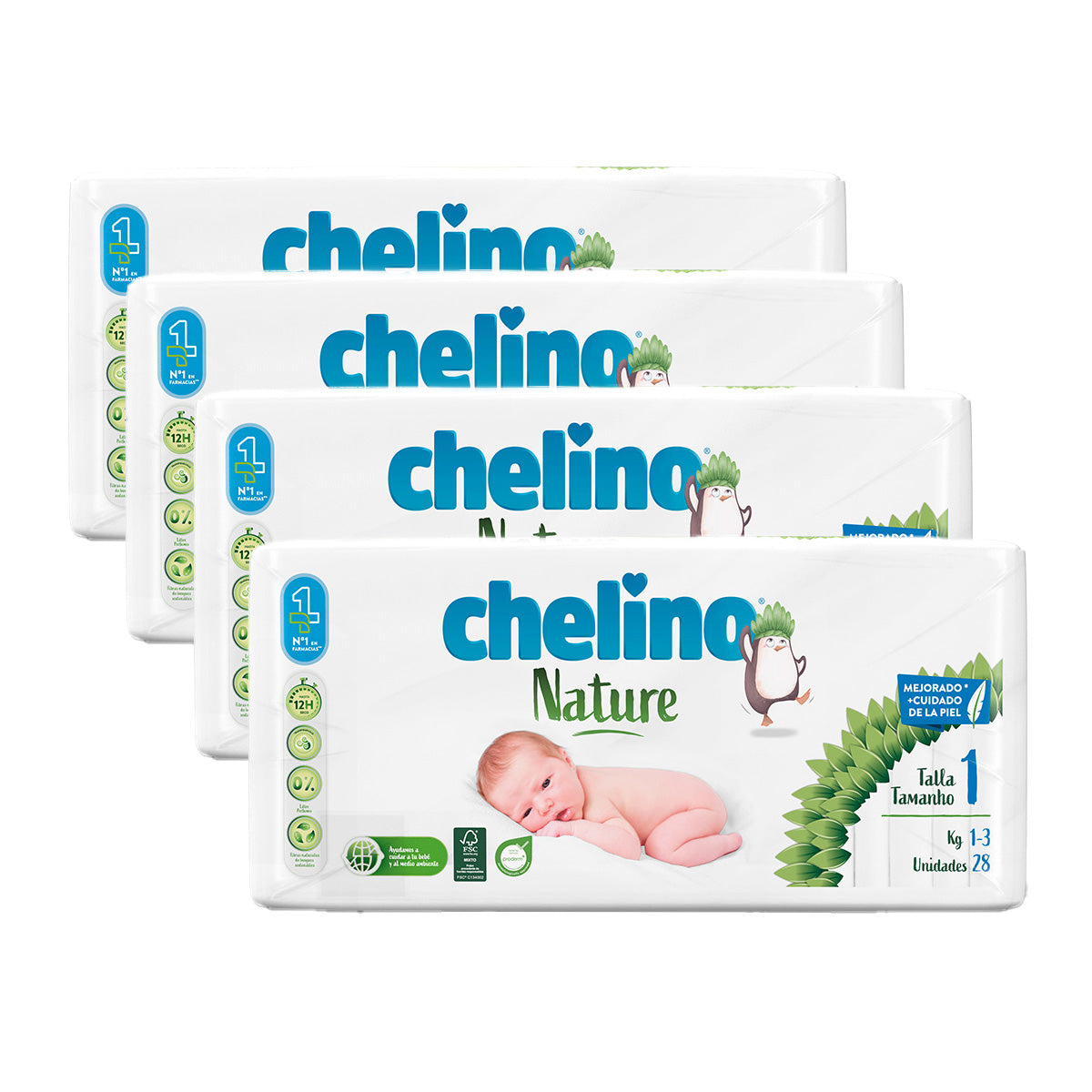 Pack poupança Fraldas T1 1-3 kg Chelino Nature 112 Unidades