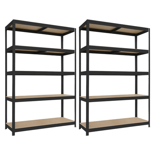Pack 2 Estanterías Modulares Negras Con 5 Baldas Ajustables 180x120x60cm 1250kg 7house_0