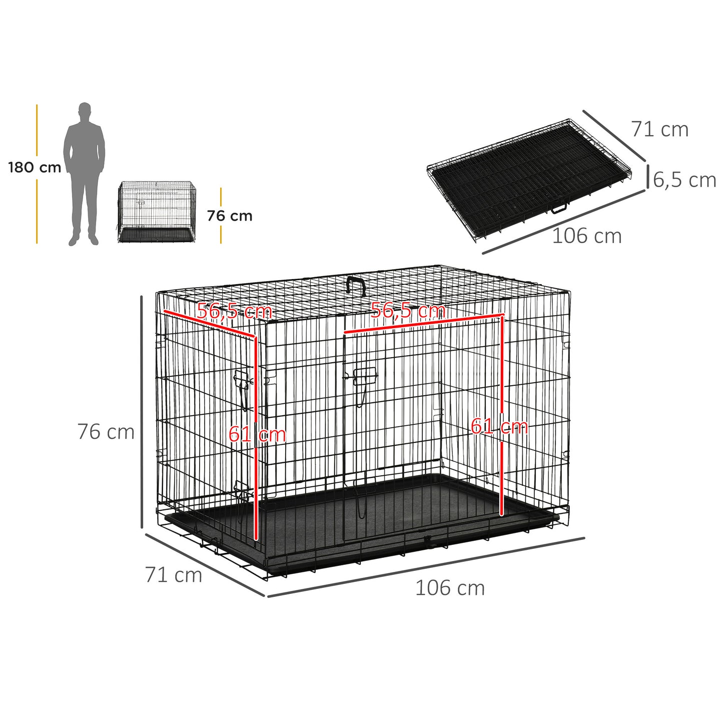 Pawhut Transportín Jaula De Transporte De Metal Para Perro 106x71,5x76 Cm Negro_2