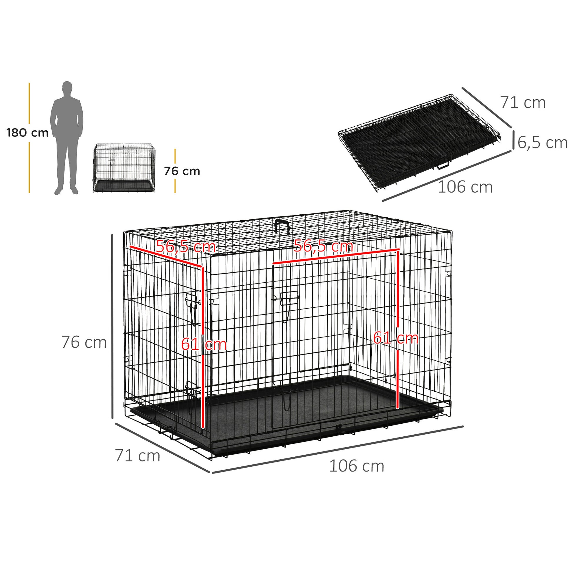 Pawhut Transportín Jaula De Transporte De Metal Para Perro 106x71,5x76 Cm Negro_2