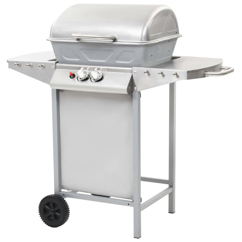 Vidaxl Barbacoa Portátil De Gas Con 2 Zonas Plateada Acero Inoxidable_1