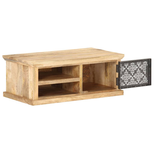 Mesa De Centro Con Puerta Madera Maciza De Mango 90x50x35 Cm_0