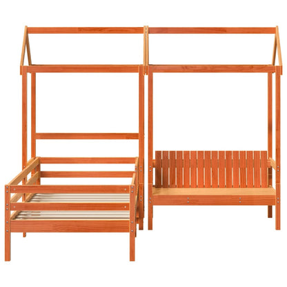 Set De Cama Y Banco Con Techo Madera De Pino Marrón 80x200 Cm_5