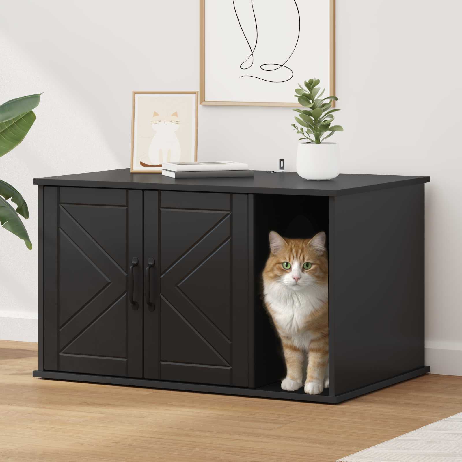 Casa Para Gatos Negro 85 X 55 X 50 Cm Madera De Ingeniería_1
