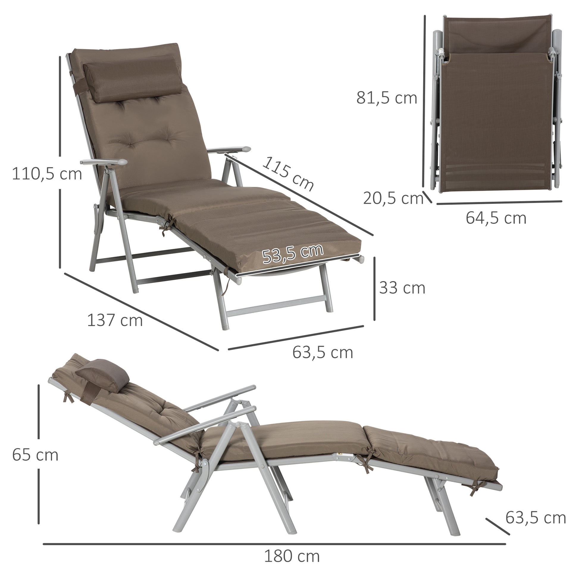 Outsunny Tumbona Plegable Jardín Con Respaldo Ajustable En 7 Posiciones Marrón_2