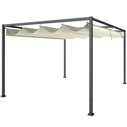 Outsunny Pérgola Con Techo Retráctil 4x3 M Resistente Al Agua Crema_0