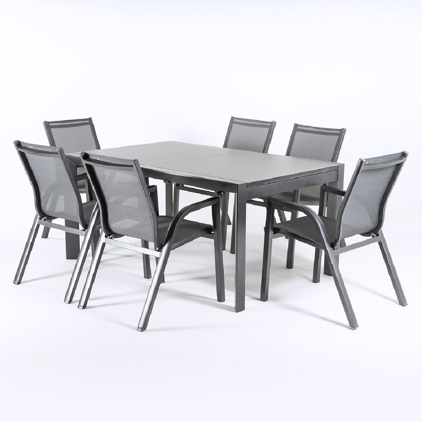 Conjunto Para Jardín Color Antracita, Mesa Extensible 160/210 Y 6 Sillones Apilables, Aluminio Doble Reforzado, 6 Plazas_2
