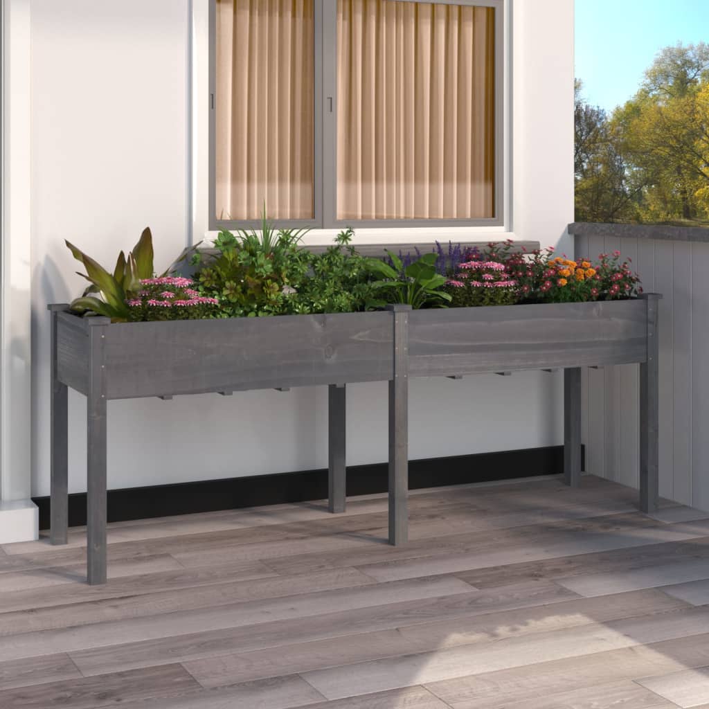 Jardinera Con Forro Madera Maciza De Abeto Gris 203x53x76 Cm_1