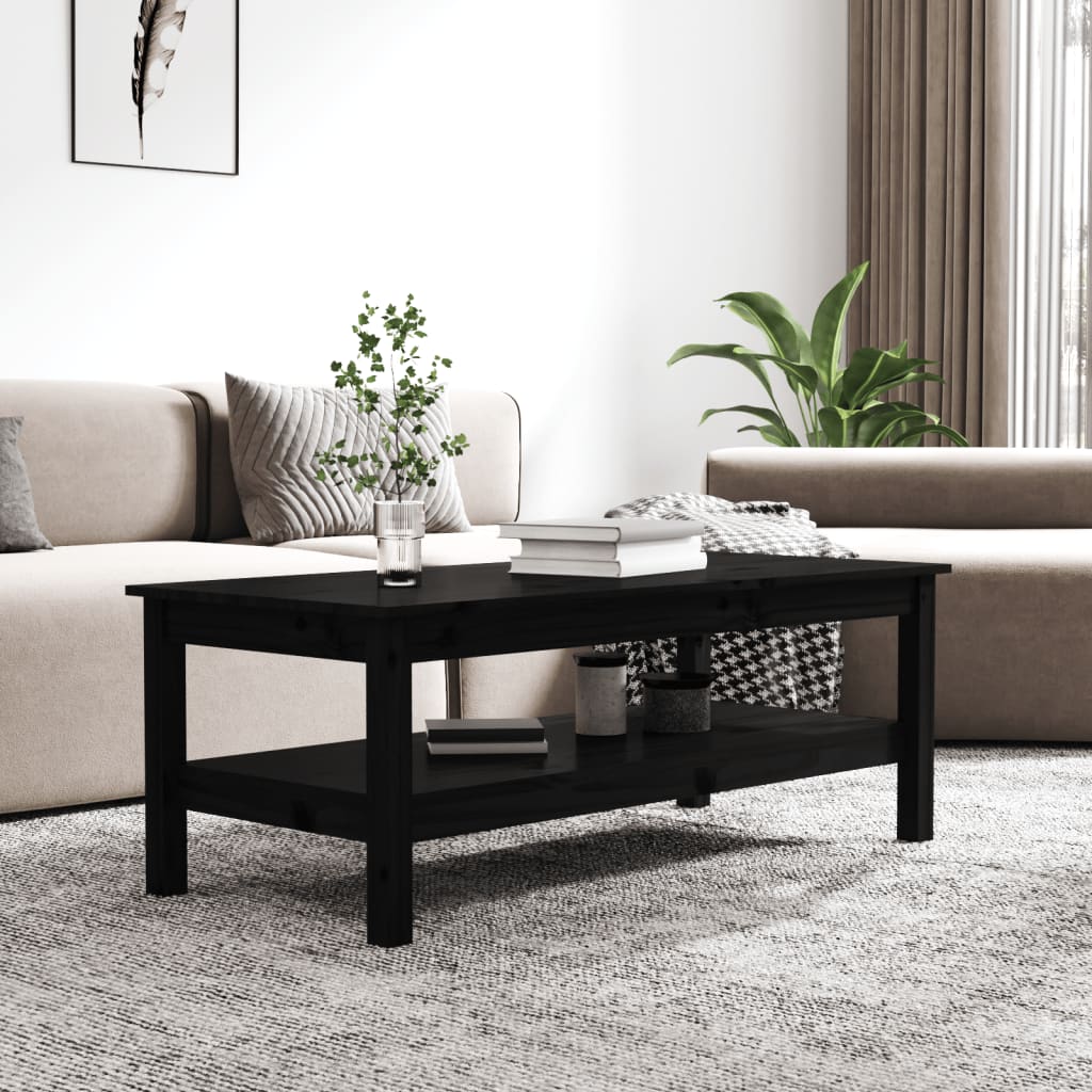 Mesa De Centro De Madera Maciza De Pino Negro 110x50x40 Cm_3